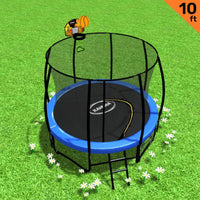 10ft Outdoor Trampoline With Safety Enclosure Pad Ladder Basketball Hoop Set Blue Sports & Fitness Kings Warehouse 