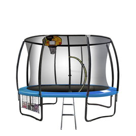 10ft Outdoor Trampoline With Safety Enclosure Pad Ladder Basketball Hoop Set Blue Sports & Fitness Kings Warehouse 
