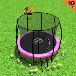 10ft Outdoor Trampoline With Safety Enclosure Pad Ladder Basketball Hoop Set Pink Sports & Fitness Kings Warehouse 