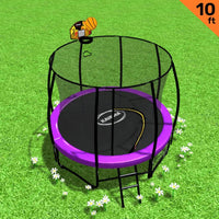 10ft Outdoor Trampoline With Safety Enclosure Pad Ladder Basketball Hoop Set Purple Sports & Fitness Kings Warehouse 