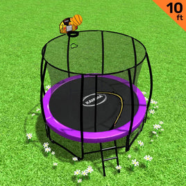 10ft Outdoor Trampoline With Safety Enclosure Pad Ladder Basketball Hoop Set Purple Sports & Fitness Kings Warehouse 