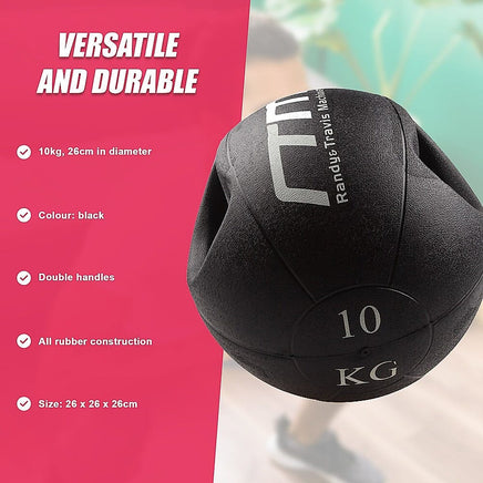 10kg Double-Handled Rubber Medicine Core Ball Sports & Fitness Kings Warehouse 