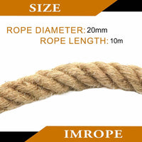 10m Sisal 20mm Rope Natural Twine Cord Thick Jute Hemp Manila Crafting Home Decor Kings Warehouse 