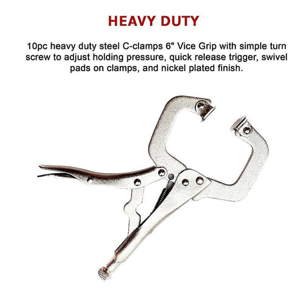 10pc Heavy Duty Steel C-Clamps 6" Mig Welding Locking Plier Vice Grip Tools Kings Warehouse 