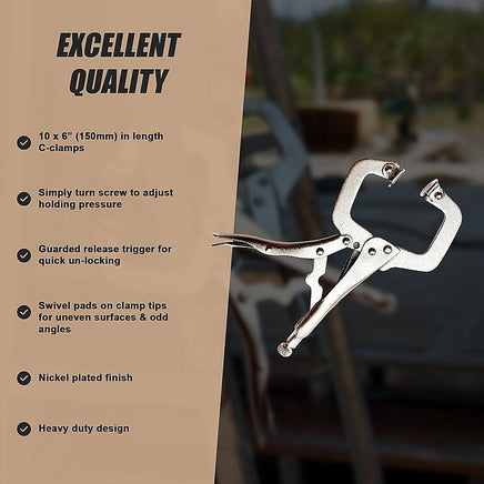 10pc Heavy Duty Steel C-Clamps 6" Mig Welding Locking Plier Vice Grip Tools Kings Warehouse 