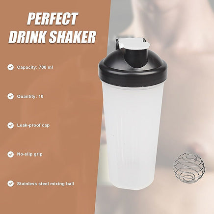 10x 700ml Protein Shaker Bottles – Gym Supplement Blender Mixer Shake Cups Sports & Fitness Kings Warehouse 