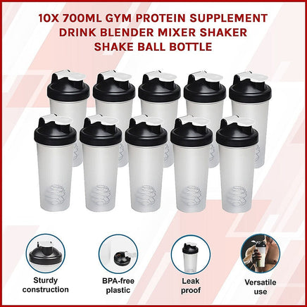 10x 700ml Protein Shaker Bottles – Gym Supplement Blender Mixer Shake Cups Sports & Fitness Kings Warehouse 