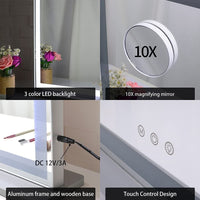 10x Magnification Mirror with Smart Touch Control and 3 Colors Dimmable Light for Bathroom and Bedroom (71 x 57 cm) Kings Warehouse 
