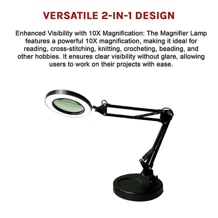 10X Magnifying Glass Desk Light Magnifier LED Lamp Reading Lamp With Base Kings Warehouse 