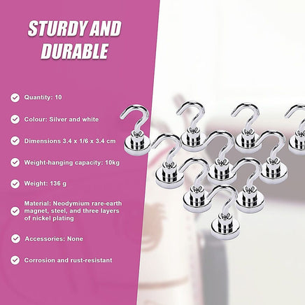 10x Strong Rare Earth N38 Neodymium Magnetic Hanger Holder 10kg Magnet Hooks Home & Garden Kings Warehouse 