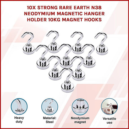 10x Strong Rare Earth N38 Neodymium Magnetic Hanger Holder 10kg Magnet Hooks Home & Garden Kings Warehouse 
