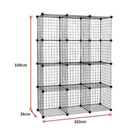 12 Cube Wire Grid Organiser Bookcase Storage Cabinet Wardrobe Closet Black Furniture Kings Warehouse 