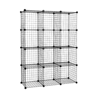 12 Cube Wire Grid Organiser Bookcase Storage Cabinet Wardrobe Closet Black Furniture Kings Warehouse 