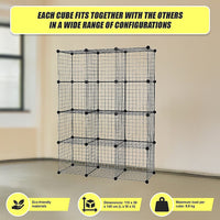 12 Cube Wire Grid Organiser Bookcase Storage Cabinet Wardrobe Closet Black Furniture Kings Warehouse 