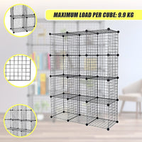 12 Cube Wire Grid Organiser Bookcase Storage Cabinet Wardrobe Closet Black Furniture Kings Warehouse 