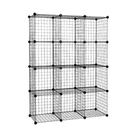 12 Cube Wire Grid Organiser Bookcase Storage Cabinet Wardrobe Closet Black