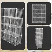 12 Cube Wire Grid Organiser Bookcase Storage Cabinet Wardrobe Closet White Furniture Kings Warehouse 