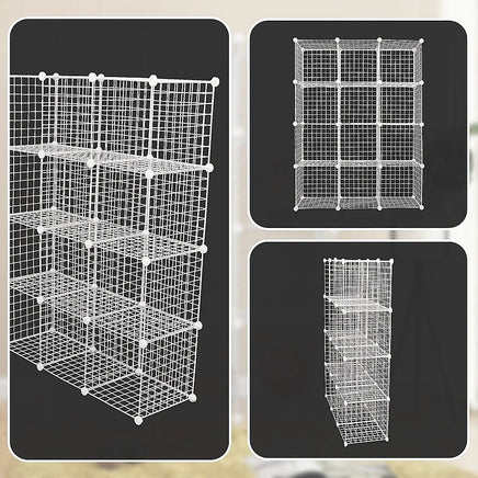 12 Cube Wire Grid Organiser Bookcase Storage Cabinet Wardrobe Closet White Furniture Kings Warehouse 