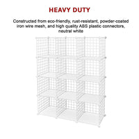 12 Cube Wire Grid Organiser Bookcase Storage Cabinet Wardrobe Closet White Furniture Kings Warehouse 