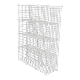 12 Cube Wire Grid Organiser Bookcase Storage Cabinet Wardrobe Closet White Furniture Kings Warehouse