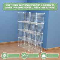 12 Cube Wire Grid Organiser Bookcase Storage Cabinet Wardrobe Closet White Furniture Kings Warehouse 