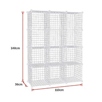 12 Cube Wire Grid Organiser Bookcase Storage Cabinet Wardrobe Closet White Furniture Kings Warehouse 