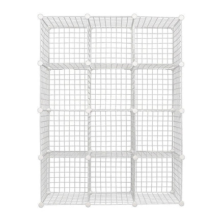12 Cube Wire Grid Organiser Bookcase Storage Cabinet Wardrobe Closet White Furniture Kings Warehouse 