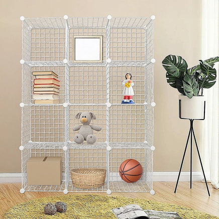 12 Cube Wire Grid Organiser Bookcase Storage Cabinet Wardrobe Closet White Furniture Kings Warehouse 