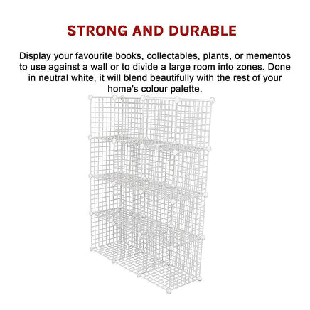 12 Cube Wire Grid Organiser Bookcase Storage Cabinet Wardrobe Closet White Furniture Kings Warehouse 