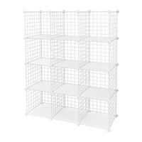 12 Cube Wire Grid Organiser Bookcase Storage Cabinet Wardrobe Closet White