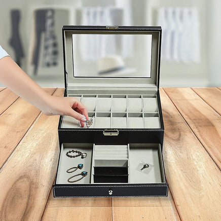 12 Grids Watch Display Case Leather jewellery Storage Box Organiser Lock Key Home & Garden Kings Warehouse 