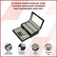 12 Grids Watch Display Case Leather jewellery Storage Box Organiser Lock Key Home & Garden Kings Warehouse 