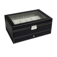 12 Grids Watch Display Case Leather jewellery Storage Box Organiser Lock Key Home & Garden Kings Warehouse 