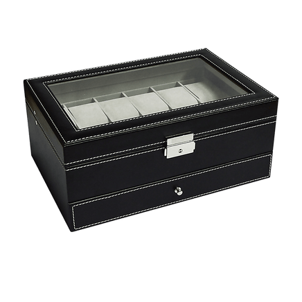 12 Grids Watch Display Case Leather jewellery Storage Box Organiser Lock Key Home & Garden Kings Warehouse 