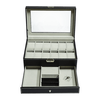 12 Grids Watch Display Case Leather jewellery Storage Box Organiser Lock Key Home & Garden Kings Warehouse 