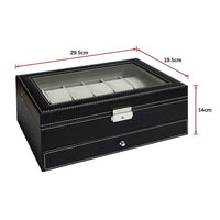 12 Grids Watch Display Case Leather jewellery Storage Box Organiser Lock Key Home & Garden Kings Warehouse 