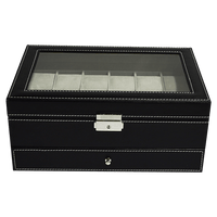 12 Grids Watch Display Case Leather jewellery Storage Box Organiser Lock Key Home & Garden Kings Warehouse 