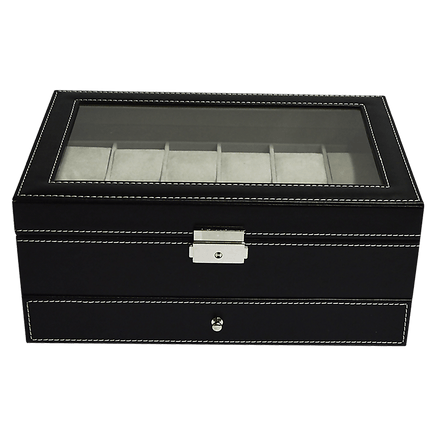 12 Grids Watch Display Case Leather jewellery Storage Box Organiser Lock Key Home & Garden Kings Warehouse 