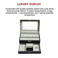 12 Grids Watch Display Case Leather jewellery Storage Box Organiser Lock Key Home & Garden Kings Warehouse 