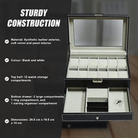 12 Grids Watch Display Case Leather jewellery Storage Box Organiser Lock Key Home & Garden Kings Warehouse 