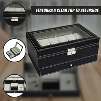 12 Grids Watch Display Case Leather jewellery Storage Box Organiser Lock Key Home & Garden Kings Warehouse 