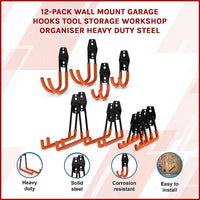 12-Pack Wall Mount Garage Hooks Tool Storage Workshop Organiser Heavy Duty Steel Home & Garden Kings Warehouse 