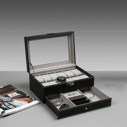 12 Slot PU Leather Lockable Watch and Jewelry Storage Boxes (Black) Kings Warehouse 