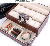 12 Slot PU Leather Lockable Watch and Jewelry Storage Boxes (Brown) Kings Warehouse 