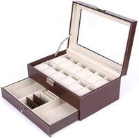 12 Slot PU Leather Lockable Watch and Jewelry Storage Boxes (Brown) Kings Warehouse 