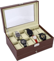 12 Slot PU Leather Lockable Watch and Jewelry Storage Boxes (Brown) Kings Warehouse 