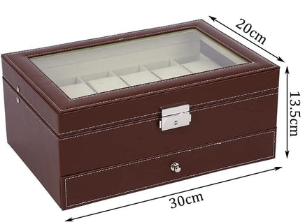 12 Slot PU Leather Lockable Watch and Jewelry Storage Boxes (Brown) Kings Warehouse 