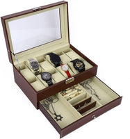 12 Slot PU Leather Lockable Watch and Jewelry Storage Boxes (Brown) Kings Warehouse 
