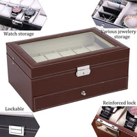 12 Slot PU Leather Lockable Watch and Jewelry Storage Boxes (Brown) Kings Warehouse 