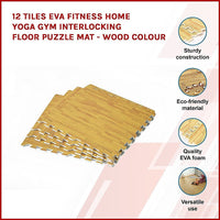 12 Tiles EVA Fitness Home Yoga Gym Interlocking Floor Puzzle Mat - Wood Colour Kings Warehouse 
